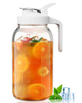 VA1KENE Glass Pitcher 64 oz Mason Jar Pitcher with Lid and Spout Leakproof for Drinks Juice Coffee Milk Tea White