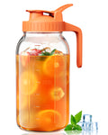 VA1KENE Glass Pitcher 64 oz Mason Jar Pitcher with Lid and Spout Leakproof for Drinks Juice Coffee Milk Tea Orange