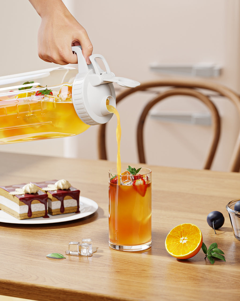 VA1KENE Glass Pitcher 64 oz Mason Jar Pitcher with Lid and Spout Leakproof for Drinks Juice Coffee Milk Tea White
