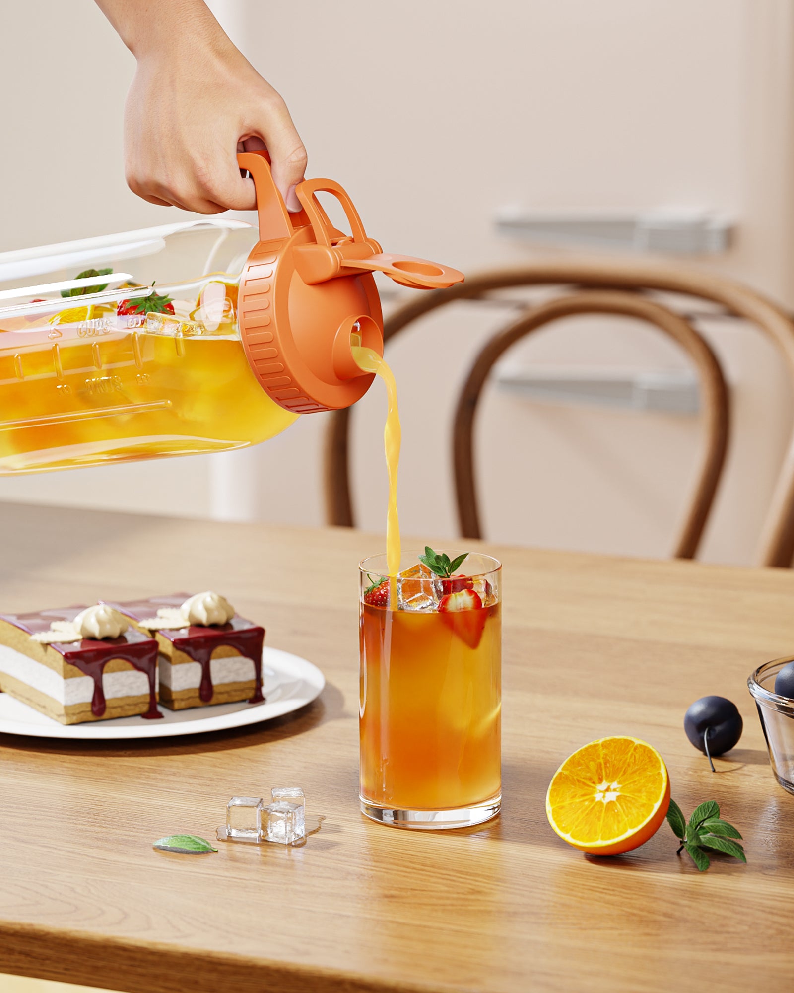 VA1KENE Glass Pitcher 64 oz Mason Jar Pitcher with Lid and Spout Leakproof for Drinks Juice Coffee Milk Tea Orange