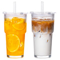 VA1KENE 20oz Glass Tumbler with Straw and Lid Leakproof Glass Cups for Iced Coffee, Juice, Tea, Smoothies, Beer Clear 2 Pack