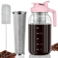 VA1KENE Cold Brew Coffee Pitcher 64oz Cold Brew Maker with Stainless Steel Filter Mason Jar Pitcher Pour Spout Handle Lid for Iced Coffee Tea Lemonade Pink