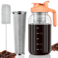 VA1KENE Cold Brew Coffee Maker 64oz Cold Brew Pitcher with Stainless Steel Filter Mason Jar Pitcher Pour Spout Handle Lid for Iced Coffee Tea Lemonade Orange