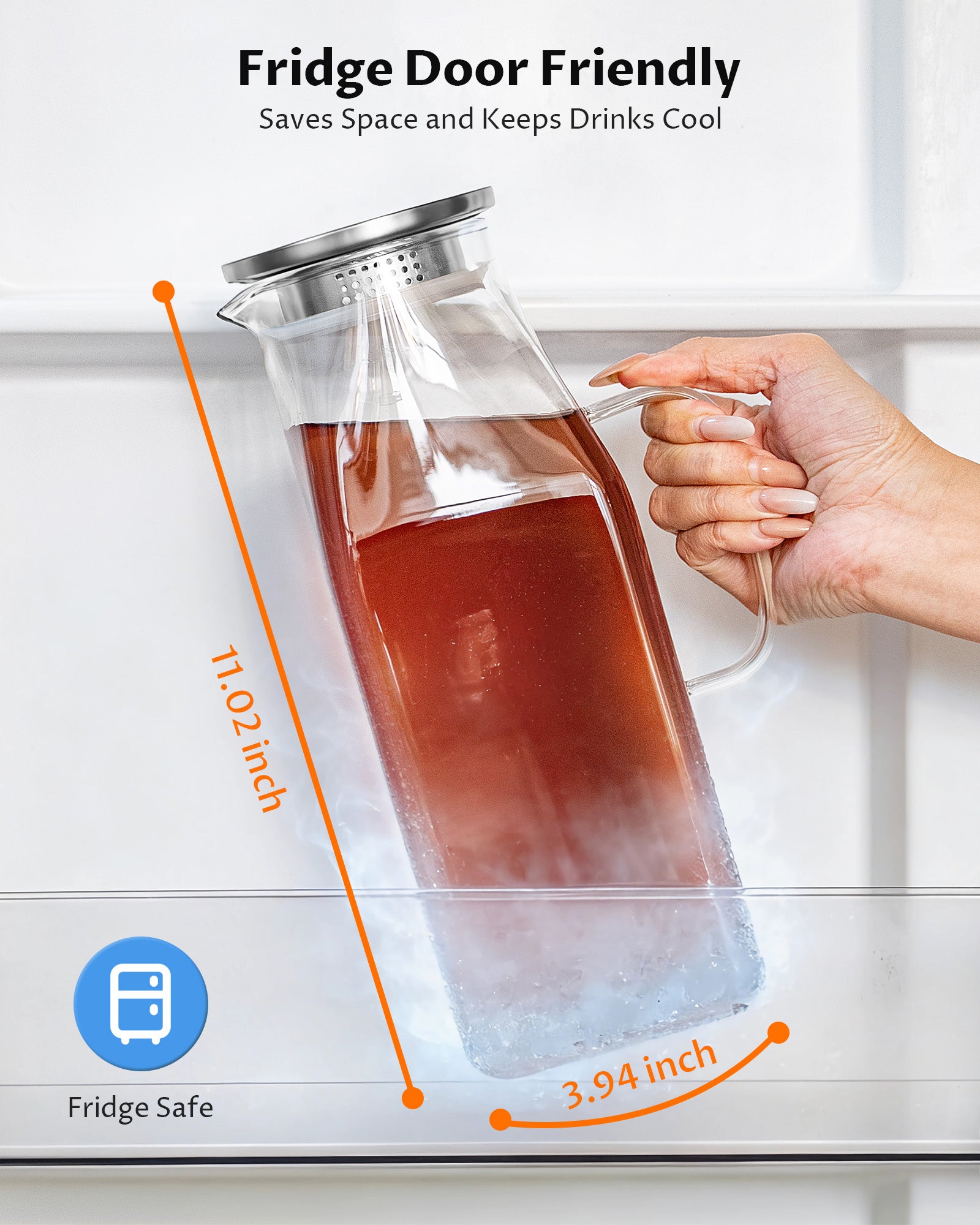 Borosilicate Glass Pitcher with Lid & Handle – Heat Resistant Glass Carafe for Hot & Cold Drinks, Iced Tea, Coffee & Fridge Storage