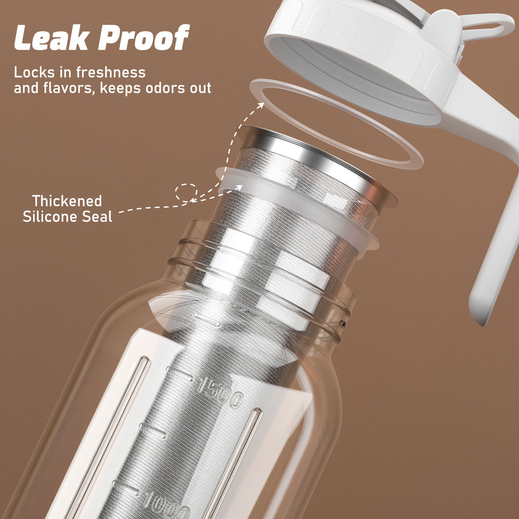 VA1KENE Cold Brew Coffee Maker 64oz Cold Brew Pitcher with Stainless Steel Filter Mason Jar Pitcher Pour Spout Handle Lid for Iced Coffee Tea Lemonade White