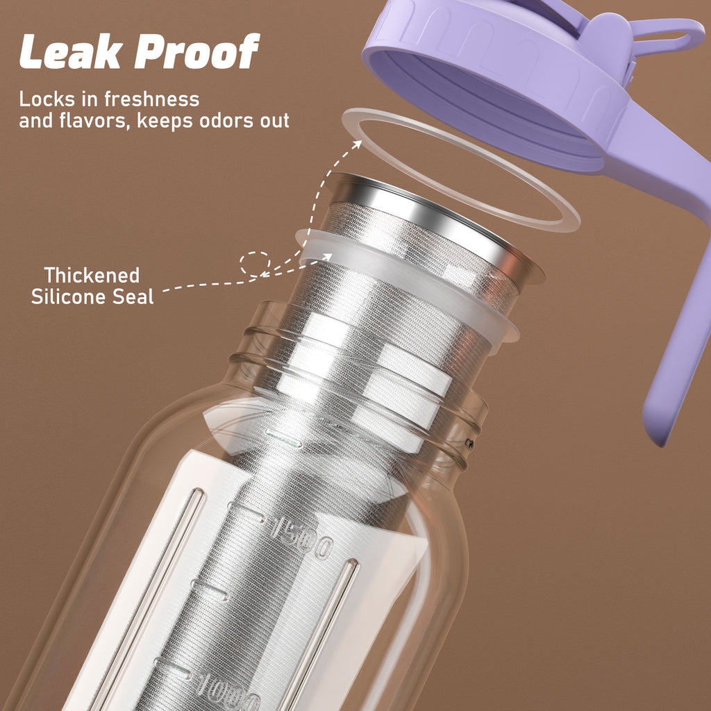 VA1KENE Cold Brew Coffee Maker 64oz Cold Brew Pitcher with Stainless Steel Filter Mason Jar Pitcher Pour Spout Handle Lid for Iced Coffee Tea Lemonade Purple