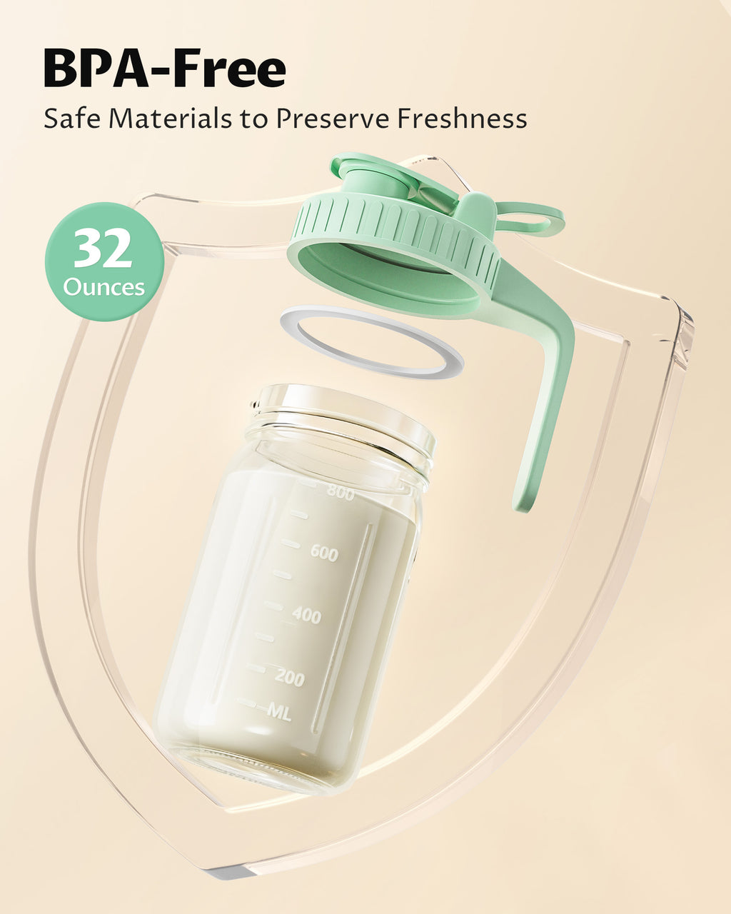 32oz Breast Milk Pitcher with Lid – Leakproof Airtight Glass Breastmilk Storage Container, Wide Mouth Mason Jar Pitcher for Formula Mixing & Fridge Storage