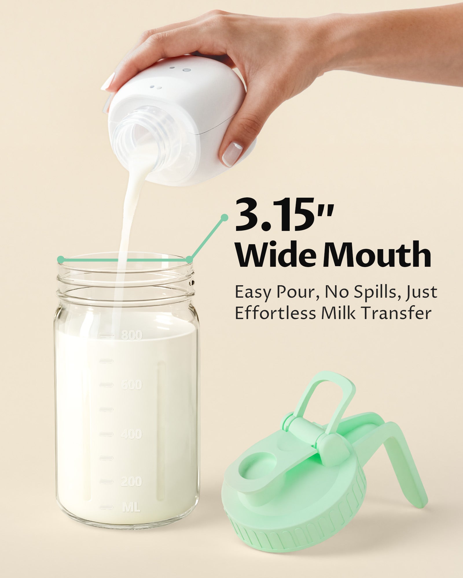 32oz Breast Milk Pitcher with Lid – Leakproof Airtight Glass Breastmilk Storage Container, Wide Mouth Mason Jar Pitcher for Formula Mixing & Fridge Storage