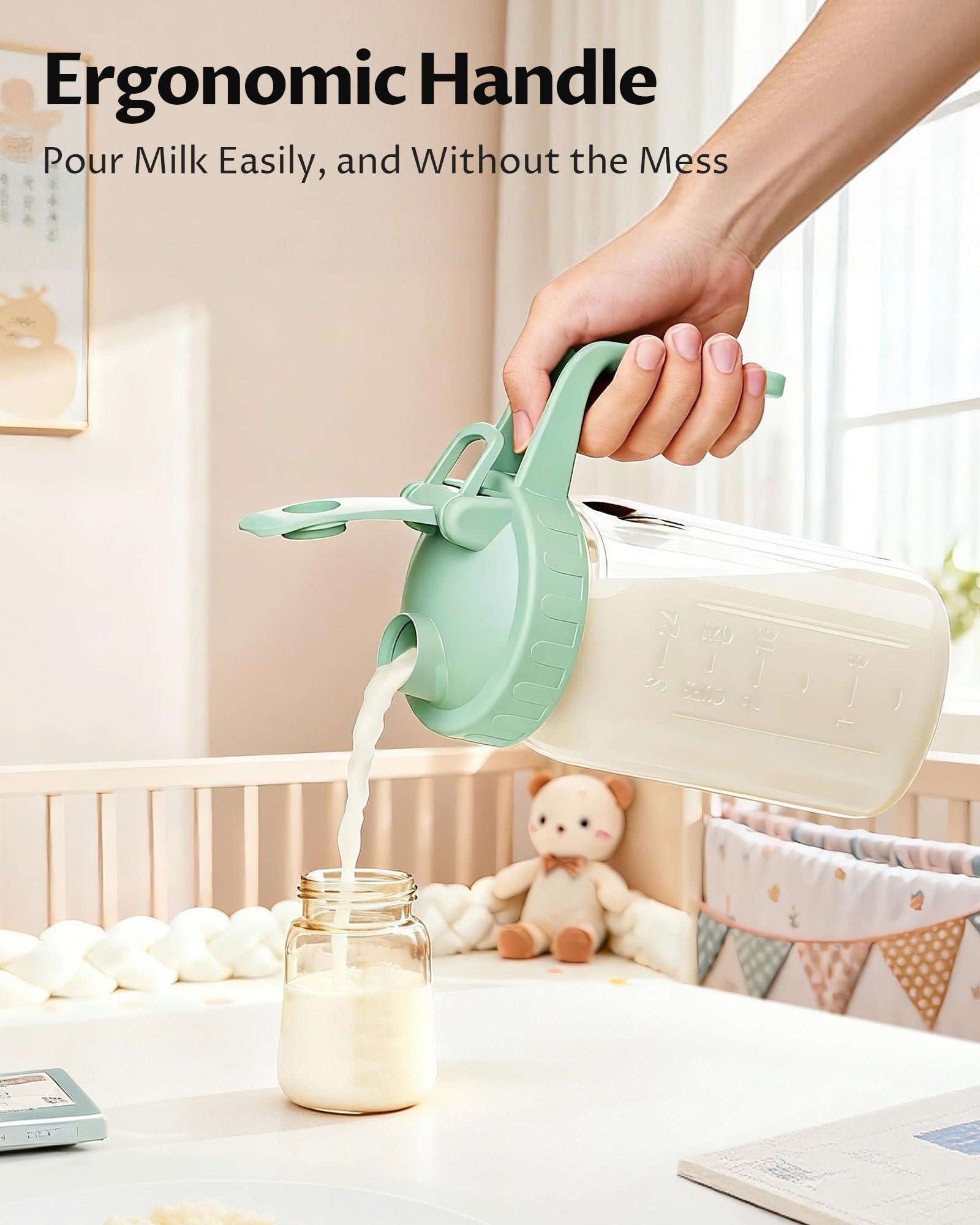 32oz Breast Milk Pitcher with Lid – Leakproof Airtight Glass Breastmilk Storage Container, Wide Mouth Mason Jar Pitcher for Formula Mixing & Fridge Storage