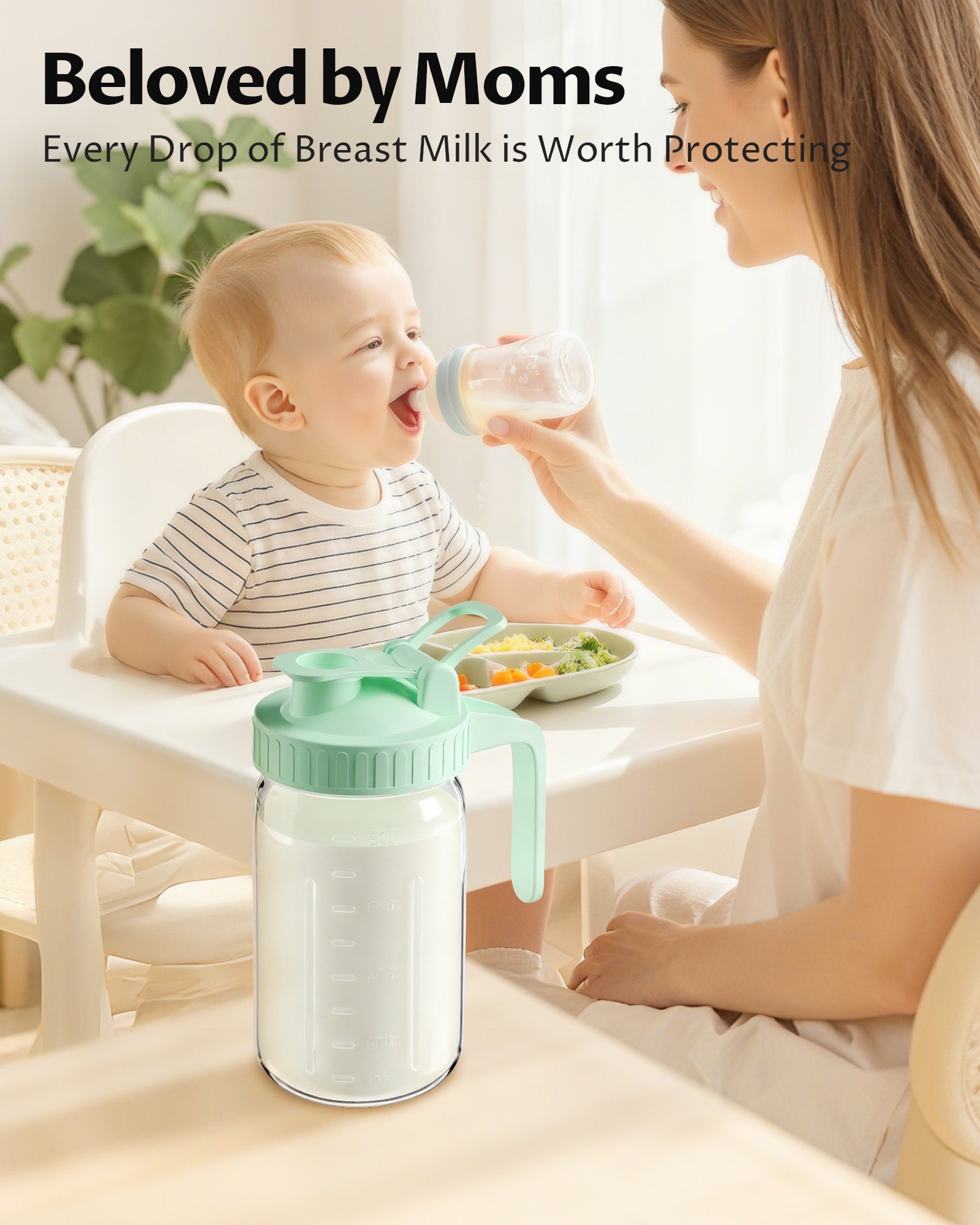 32oz Breast Milk Pitcher with Lid – Leakproof Airtight Glass Breastmilk Storage Container, Wide Mouth Mason Jar Pitcher for Formula Mixing & Fridge Storage