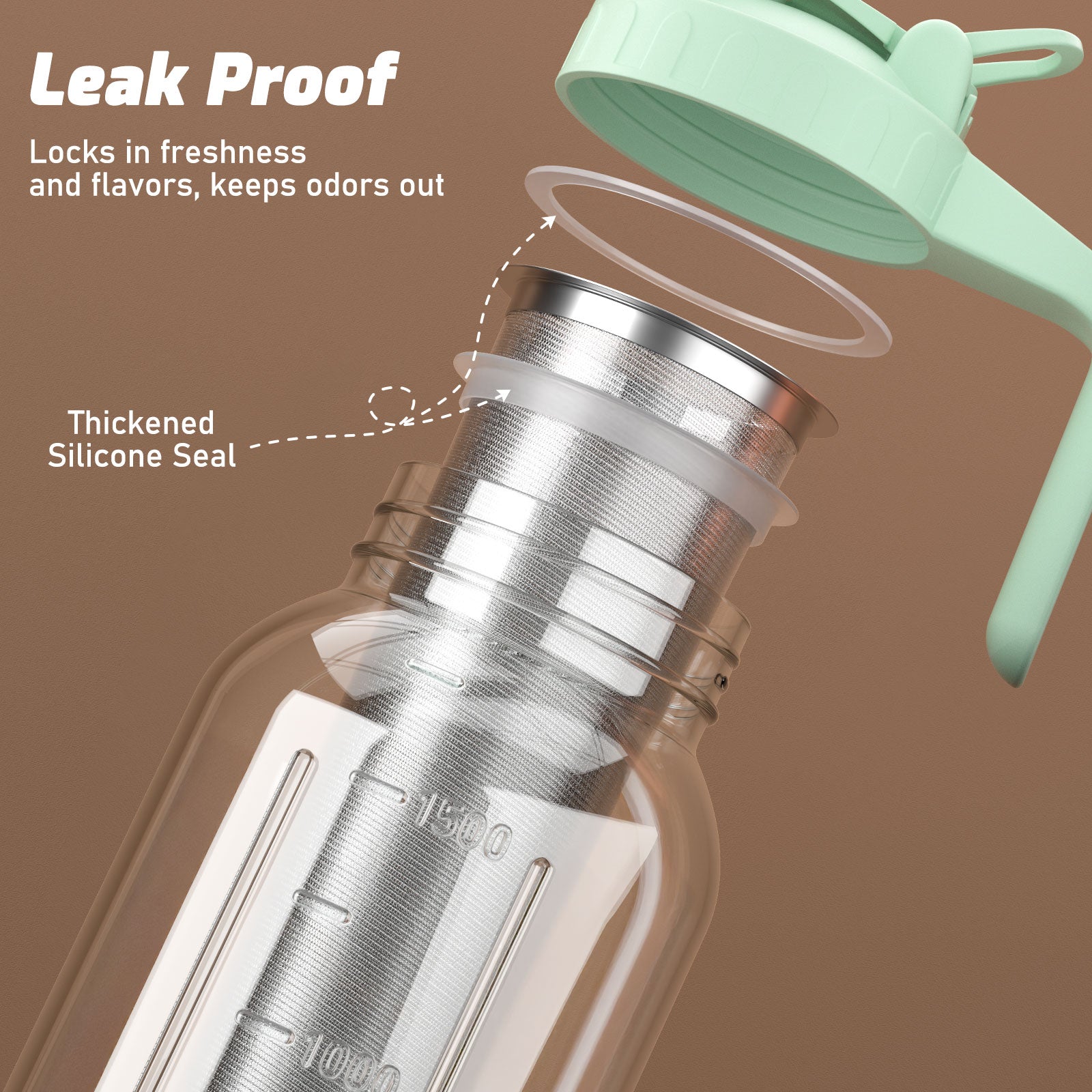VA1KENE Cold Brew Coffee Pitcher 64oz Mason Jar Pitcher with Stainless Steel Filter Pour Spout Handle Lid Cold Brew Pitcher for Iced Coffee Tea Lemonade Green