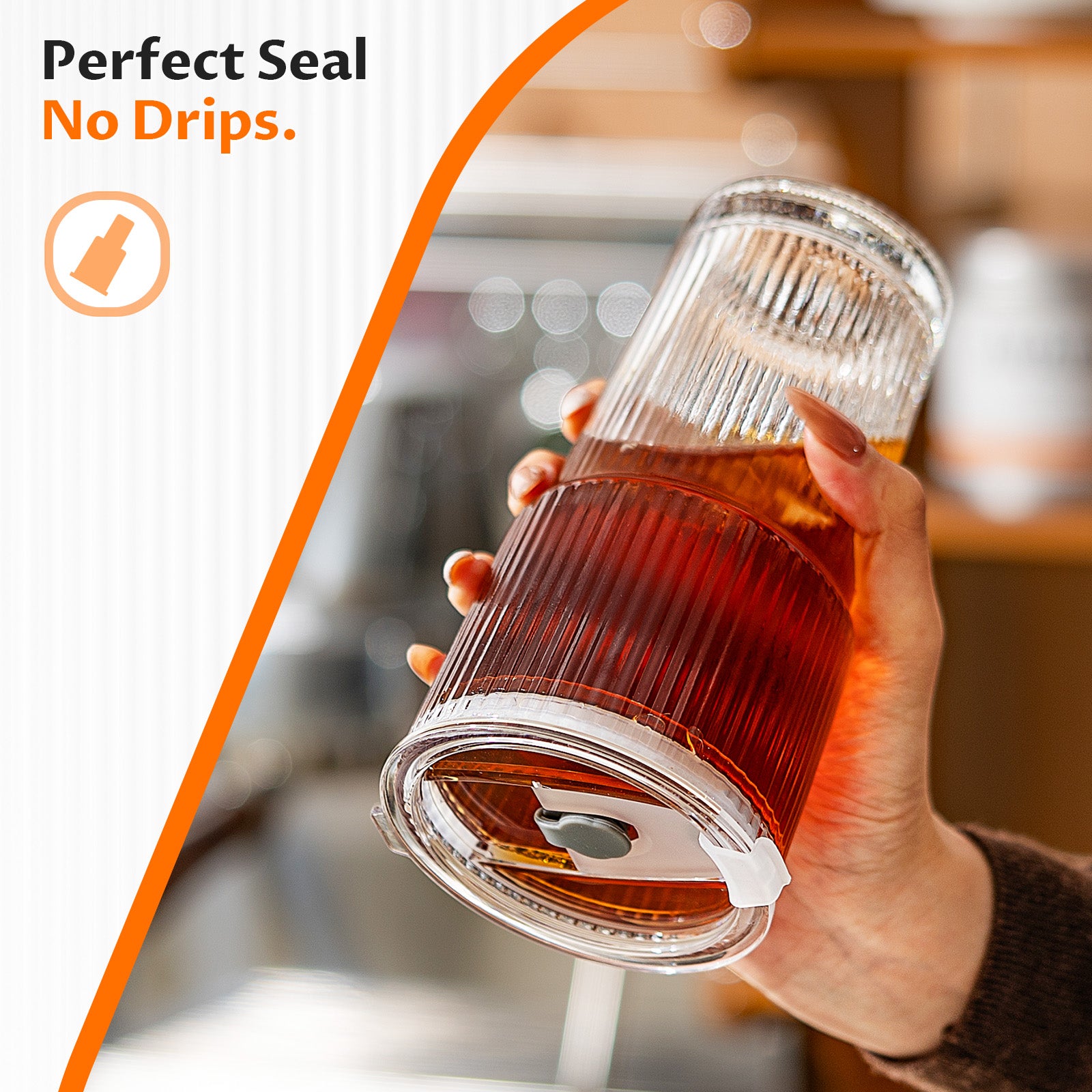 VA1KENE 20oz Glass Tumbler with Straw and Lid Leakproof Glass Cups for Iced Coffee, Juice, Tea, Smoothies, Beer Clear 2 Pack