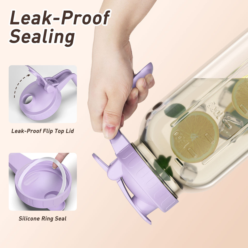VA1KENE Glass Pitcher 64 oz Mason Jar Pitcher with Lid and Spout Leakproof for Drinks Juice Coffee Milk Tea Purple