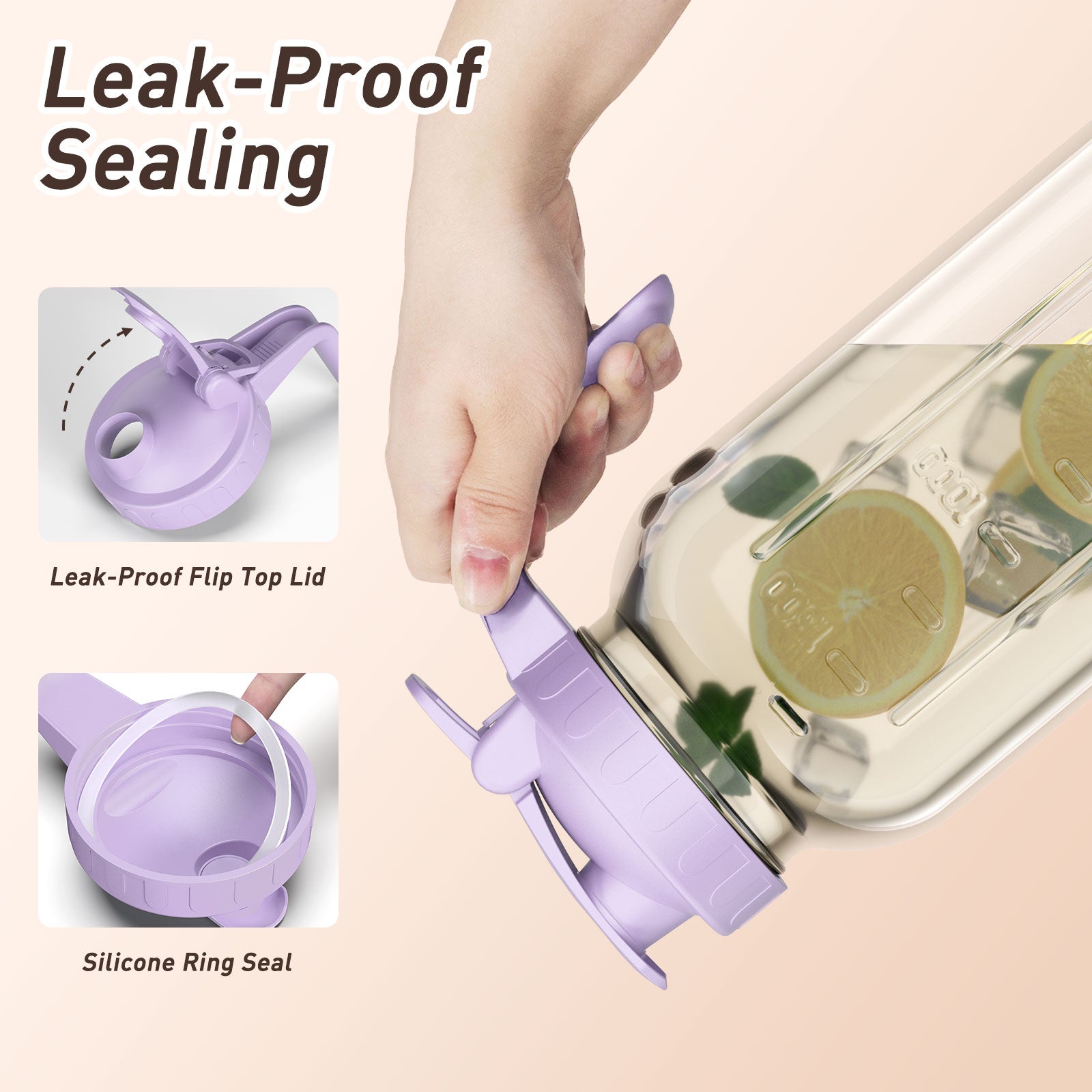 VA1KENE Glass Pitcher 64 oz Mason Jar Pitcher with Lid and Spout Leakproof for Drinks Juice Coffee Milk Tea Purple