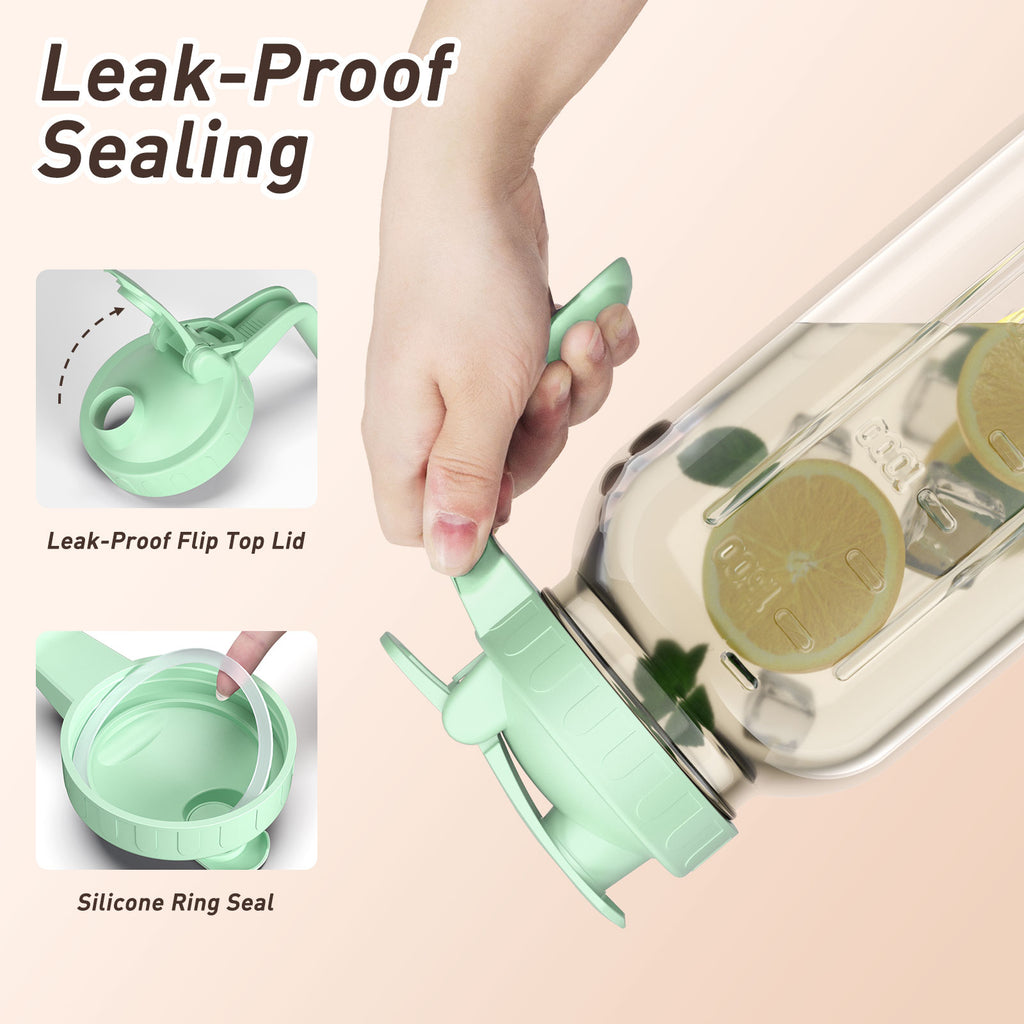 VA1KENE Glass Pitcher with Lid and Pour Spout 64 oz Mason Jar Pitcher Leakproof for Juice Coffee Milk Beverages Tea Green
