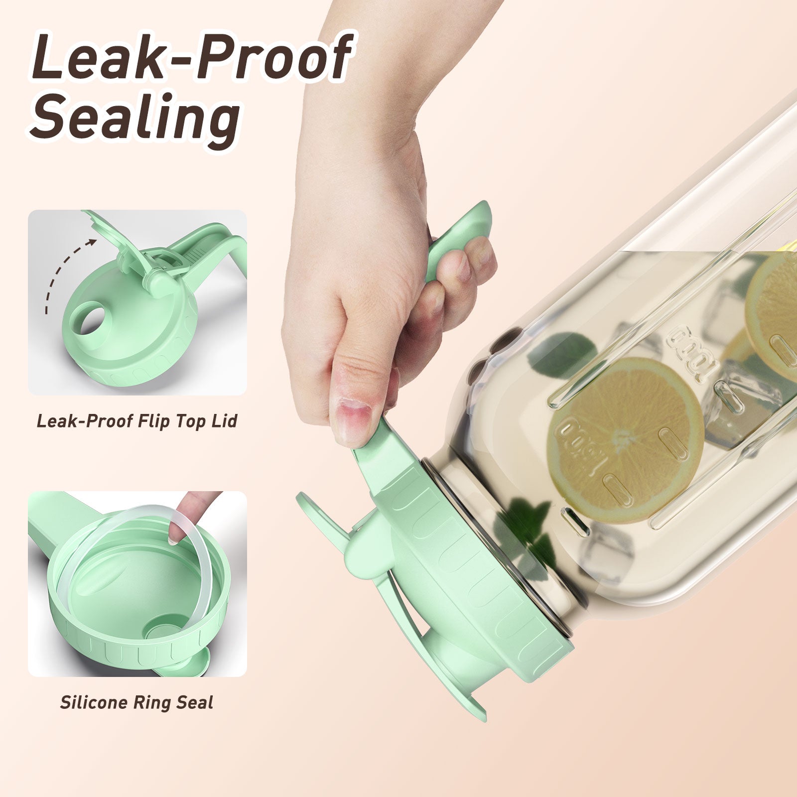 VA1KENE Glass Pitcher with Lid and Pour Spout 64 oz Mason Jar Pitcher Leakproof for Juice Coffee Milk Beverages Tea Green