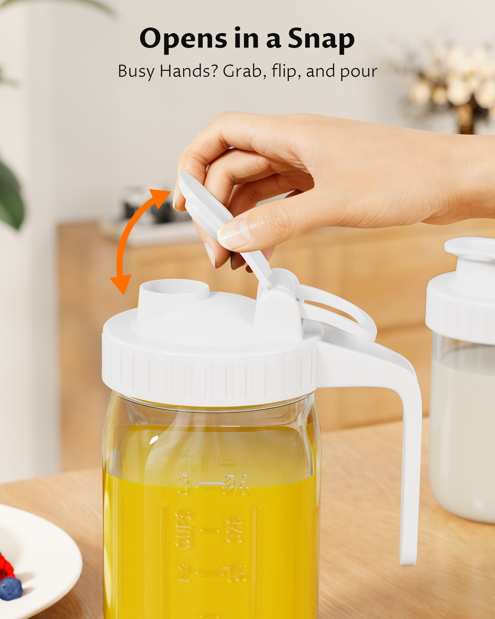 VA1KENE Wide Mouth Mason Jar Pour Spout Lid with Handle Mason Jar Pitcher Lid Flip Cap Leak Proof 4 Pack