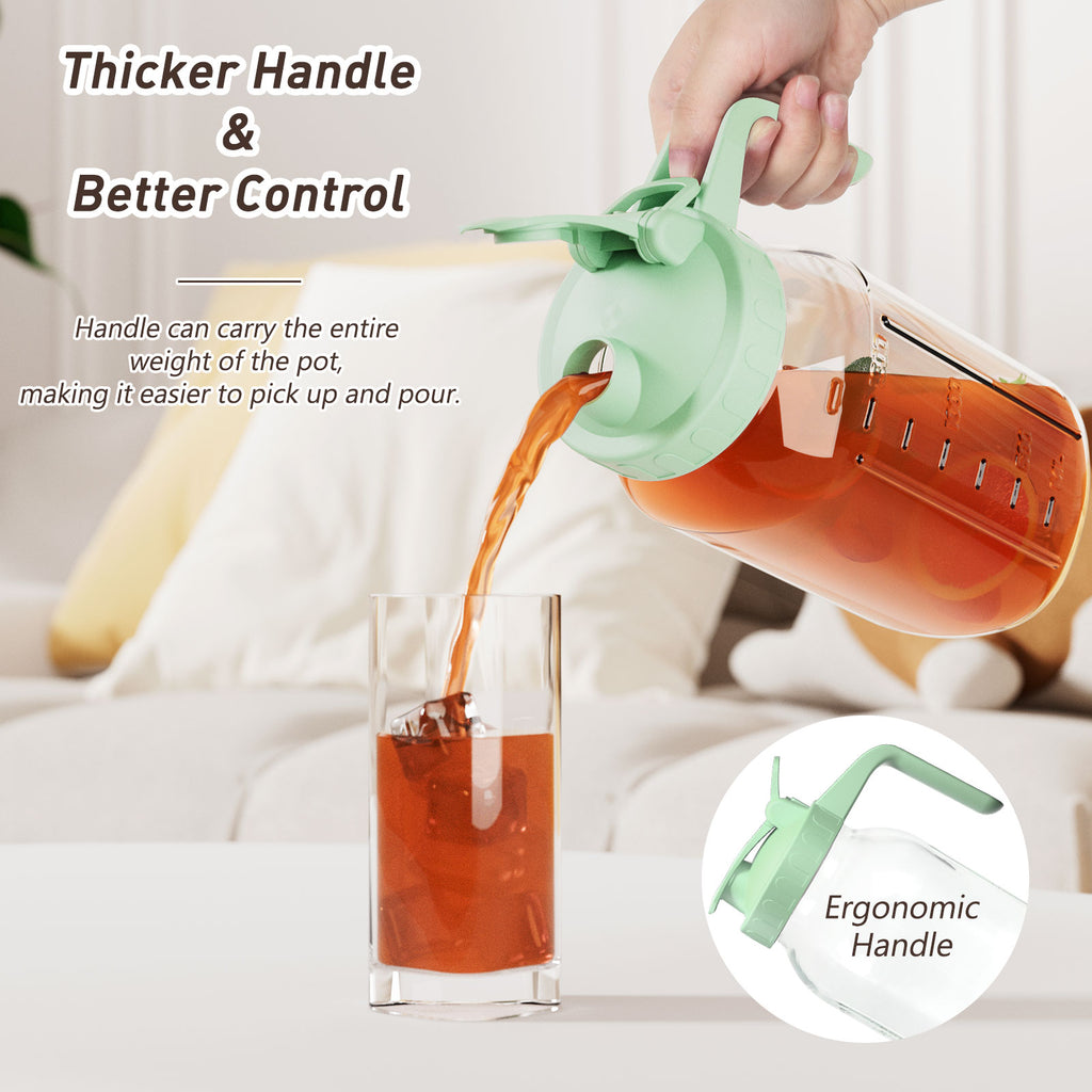 VA1KENE Glass Pitcher with Lid and Pour Spout 64 oz Mason Jar Pitcher Leakproof for Juice Coffee Milk Beverages Tea Green