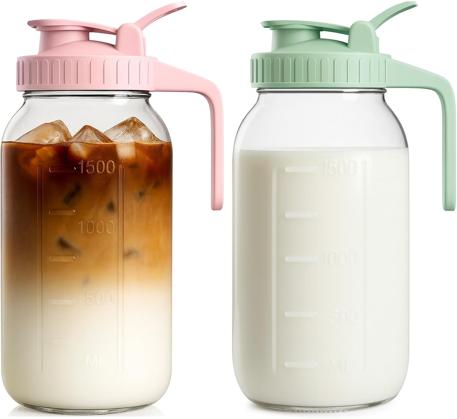 64oz Mason Jar Pitcher with Lid – Leakproof Glass Pitcher for Cold Brew, Iced Tea, Sun Tea & Fridge Storage | 2 Quart (1/2 Gallon)