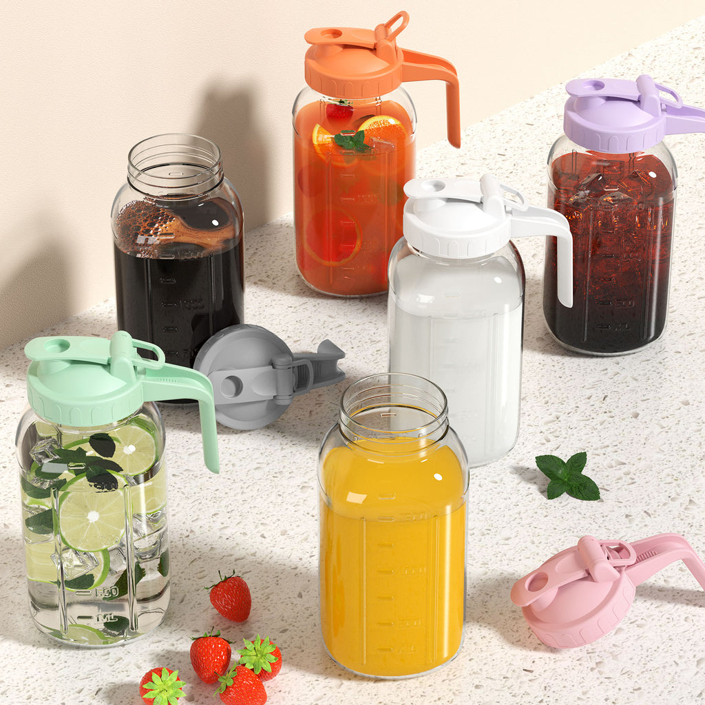 VA1KENE Glass Pitcher with Lid and Pour Spout 64 oz Mason Jar Pitcher Leakproof for Juice Coffee Milk Beverages Tea Green