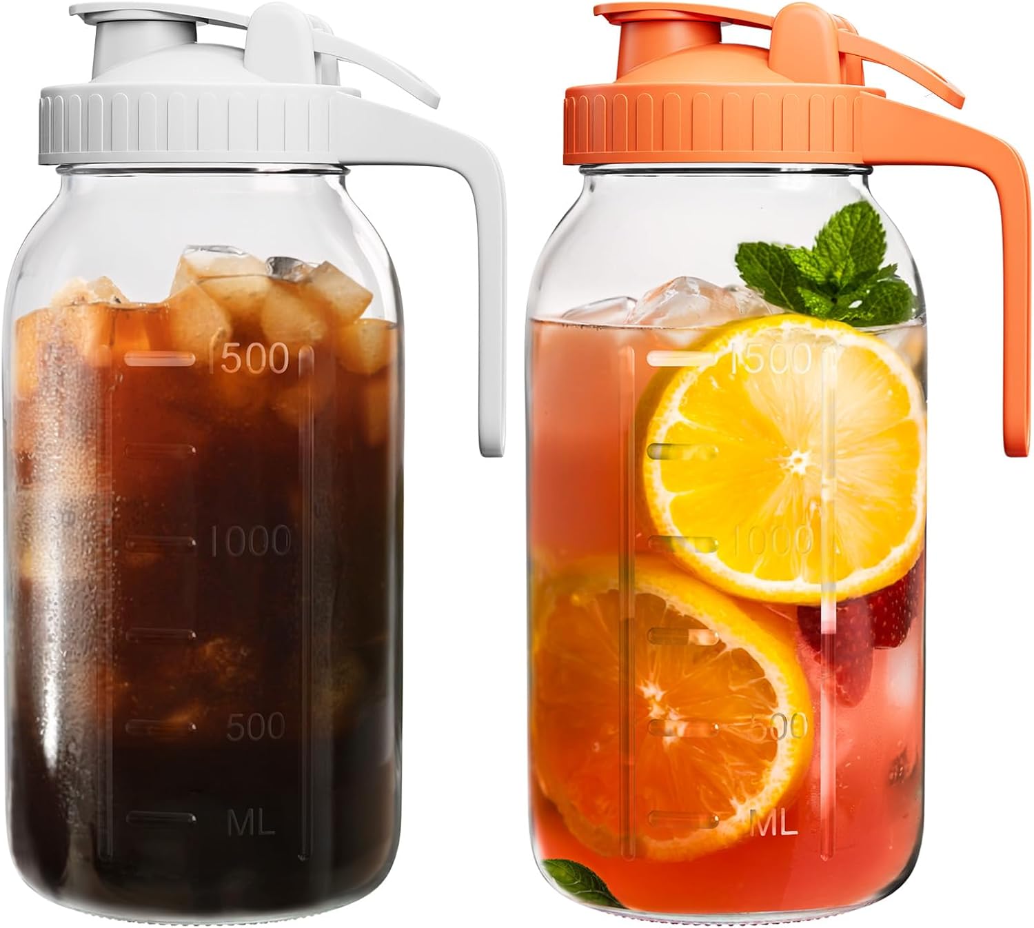 64oz Mason Jar Pitcher with Lid – Leakproof Glass Pitcher for Cold Brew, Iced Tea, Sun Tea & Fridge Storage | 2 Quart (1/2 Gallon)