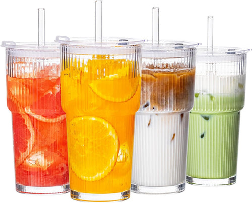 Glass Tumblers with Lids and Straws – Reusable Drinking Glass Cups for Iced Coffee, Smoothies, Tea & Everyday Drinks