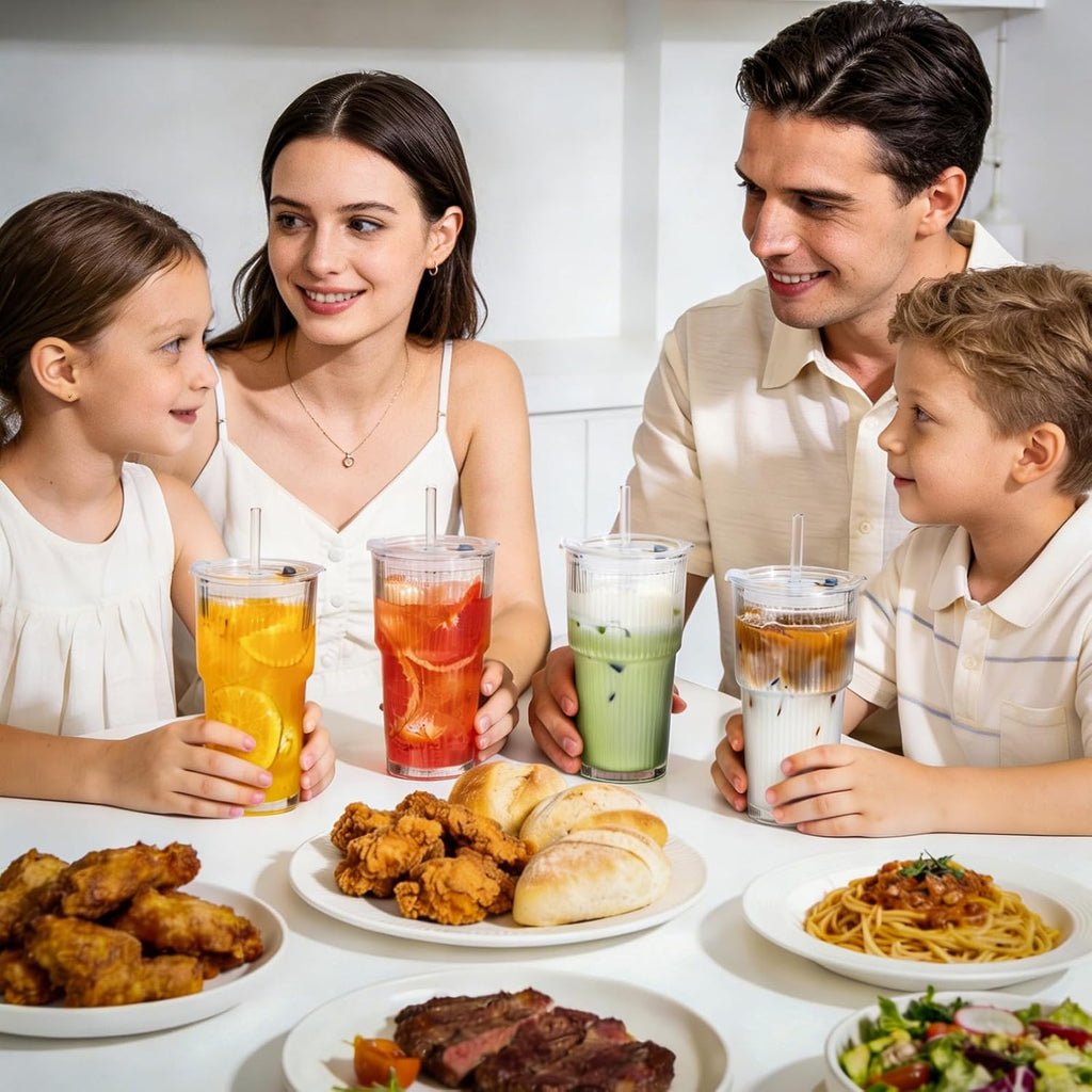 Glass Tumblers with Lids and Straws – Reusable Drinking Glass Cups for Iced Coffee, Smoothies, Tea & Everyday Drinks