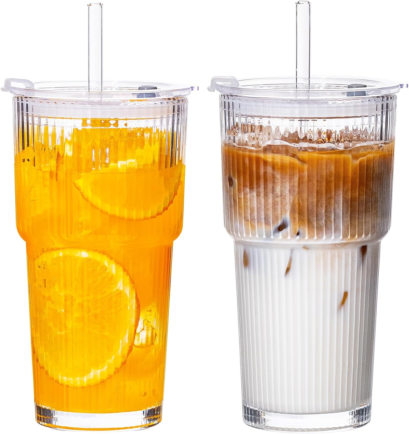Glass Tumblers with Lids and Straws – Reusable Drinking Glass Cups for Iced Coffee, Smoothies, Tea & Everyday Drinks