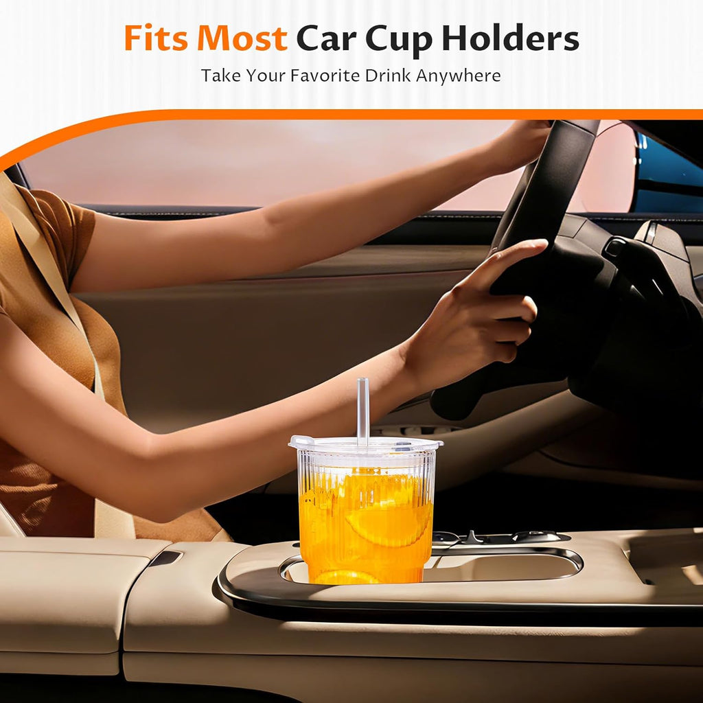 Glass Tumblers with Lids and Straws – Reusable Drinking Glass Cups for Iced Coffee, Smoothies, Tea & Everyday Drinks