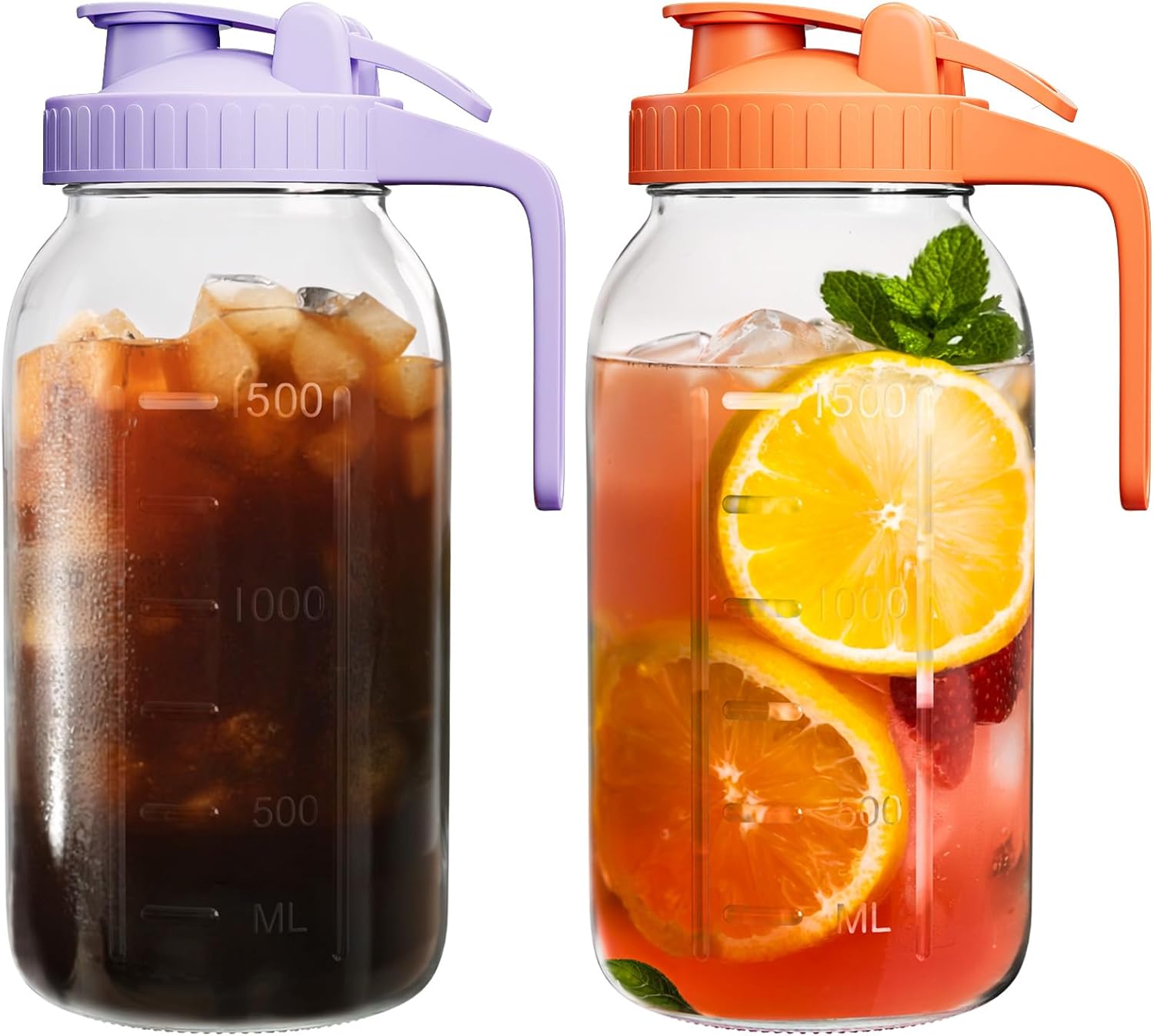 64oz Mason Jar Pitcher with Lid – Leakproof Glass Pitcher for Cold Brew, Iced Tea, Sun Tea & Fridge Storage | 2 Quart (1/2 Gallon)