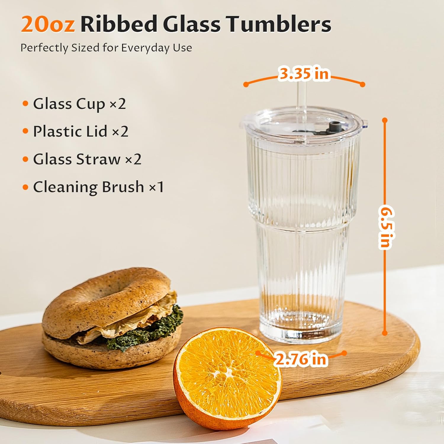 Glass Tumblers with Lids and Straws – Reusable Drinking Glass Cups for Iced Coffee, Smoothies, Tea & Everyday Drinks