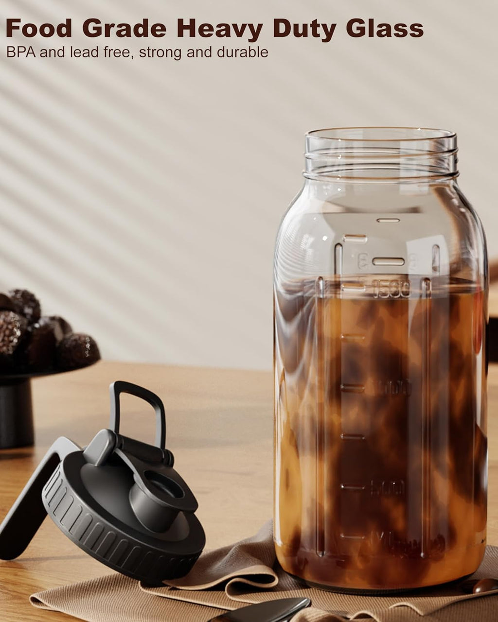 64oz Cold Brew Coffee Maker – Mason Jar Pitcher with Stainless Steel Filter, Leakproof Lid & Easy Pour Spout for Iced Coffee & Tea