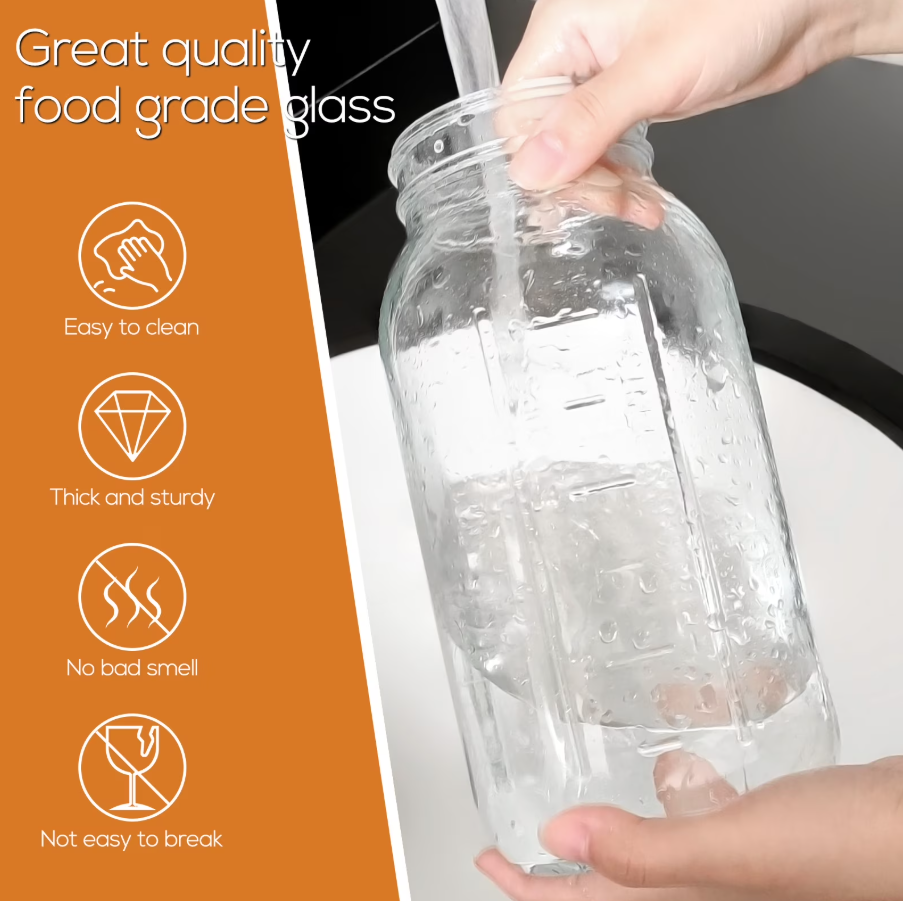 VA1KENE Glass Pitcher with Lid 64oz Mason Jar Tea Jar for Sun Tea, Beverage Jug with Spout and Handle for Lemonade, Iced Drinks-Black