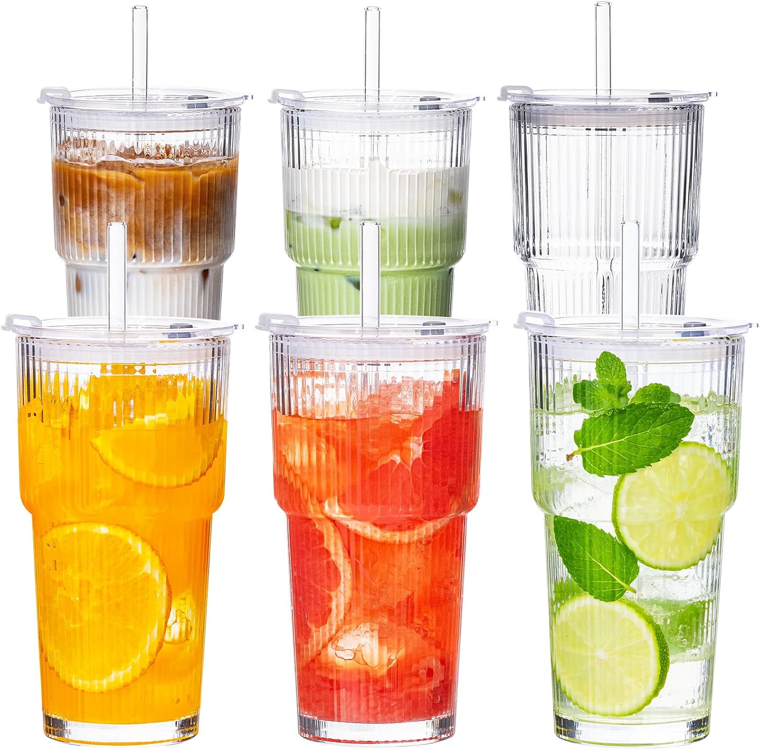 Glass Tumblers with Lids and Straws – Reusable Drinking Glass Cups for Iced Coffee, Smoothies, Tea & Everyday Drinks
