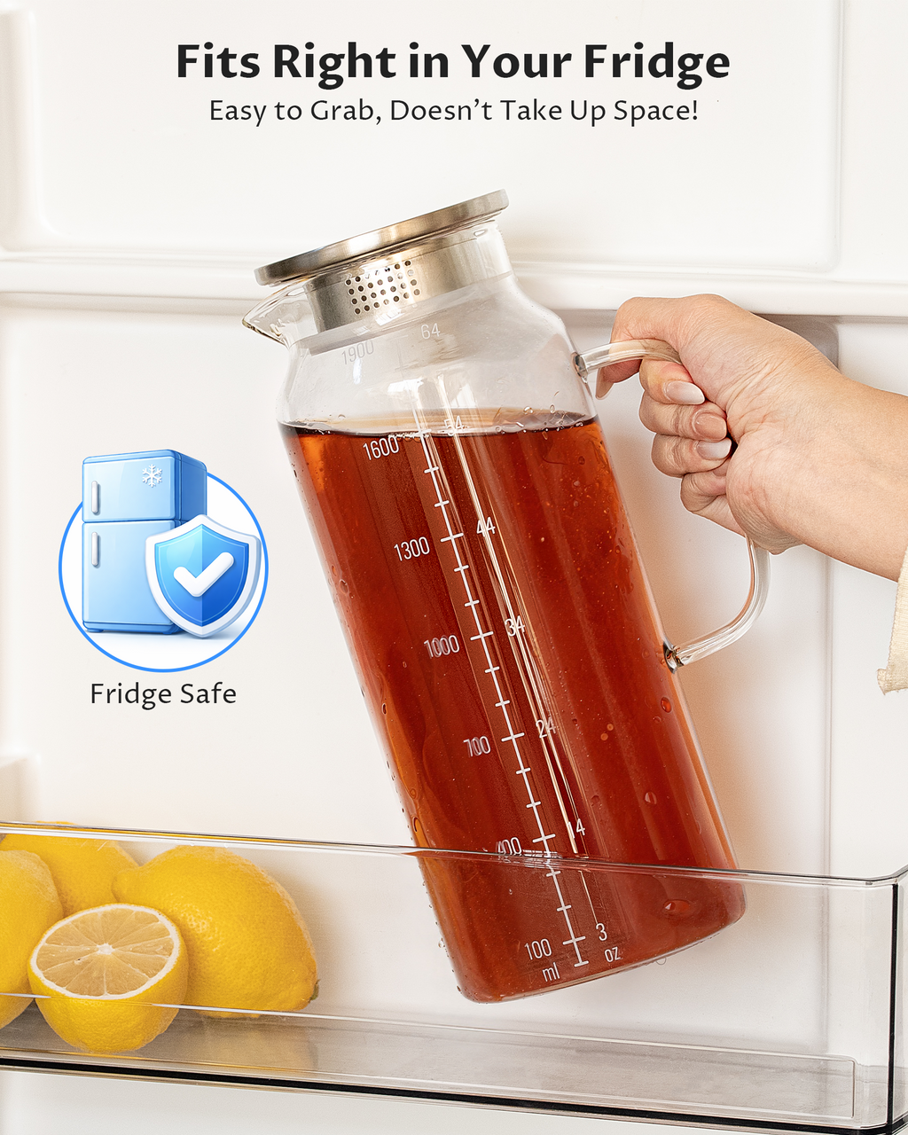 68oz Borosilicate Glass Pitcher with Lid & Handle – Heat Resistant Carafe for Hot & Cold Drinks, Iced Tea, Coffee & Fridge Storage