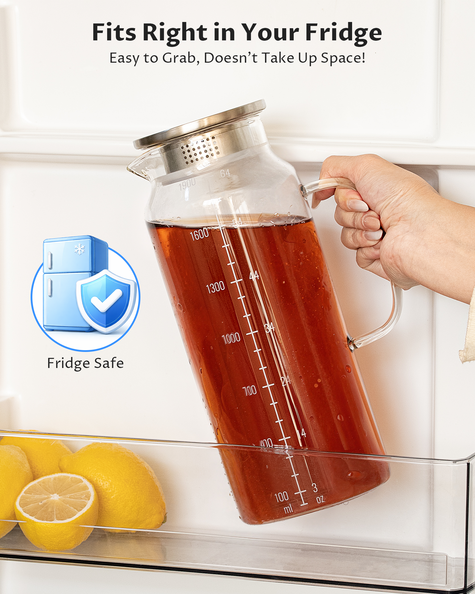 68oz Borosilicate Glass Pitcher with Lid & Handle – Heat Resistant Carafe for Hot & Cold Drinks, Iced Tea, Coffee & Fridge Storage