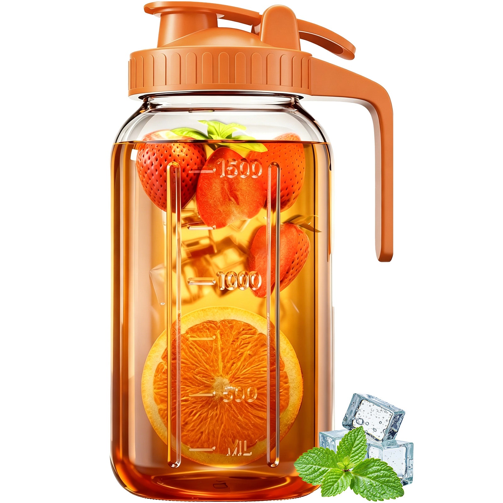 64oz Mason Jar Pitcher with Lid – Leakproof Glass Pitcher for Cold Brew, Iced Tea, Sun Tea & Fridge Storage | 2 Quart (1/2 Gallon)