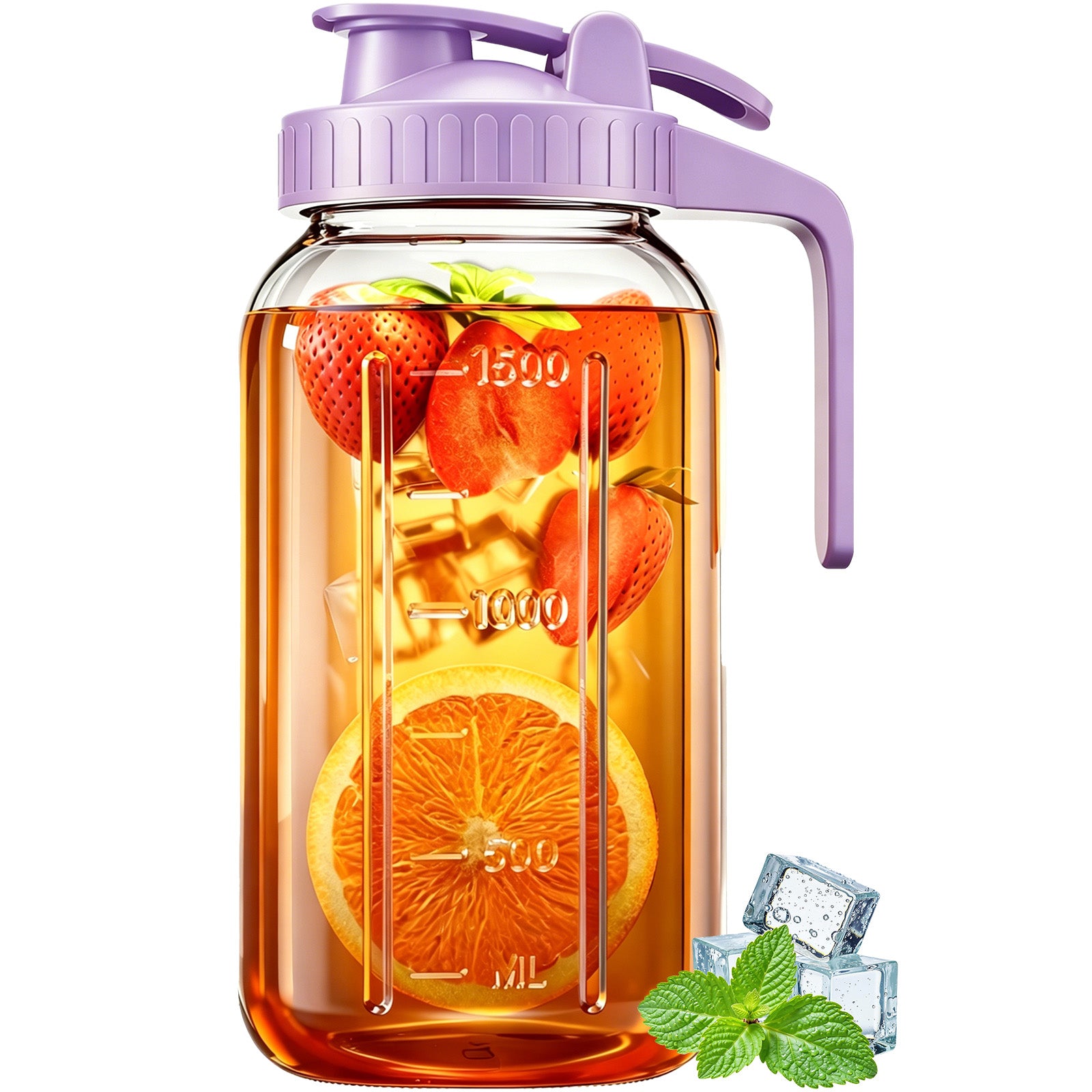 64oz Mason Jar Pitcher with Lid – Leakproof Glass Pitcher for Cold Brew, Iced Tea, Sun Tea & Fridge Storage | 2 Quart (1/2 Gallon)