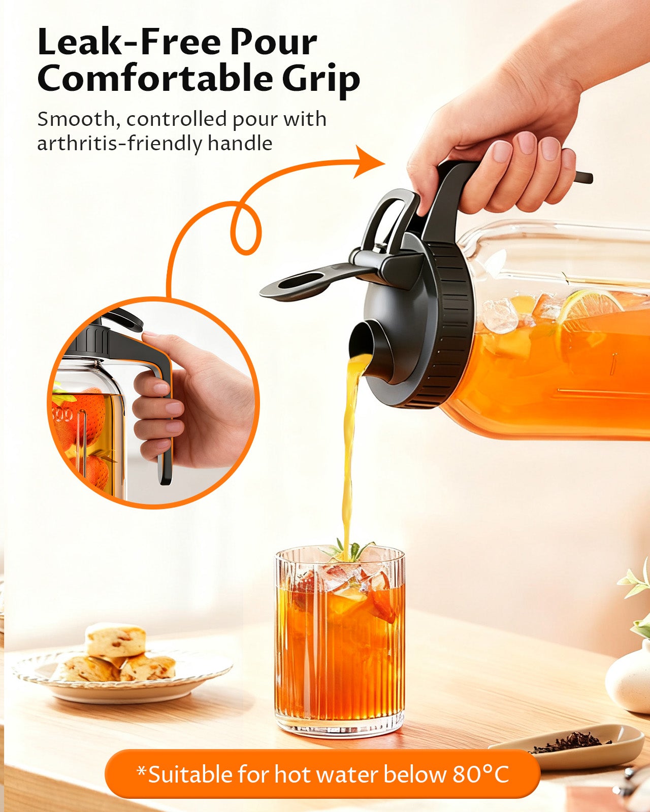 64oz Mason Jar Pitcher with Lid – Leakproof Glass Pitcher for Cold Brew, Iced Tea, Sun Tea & Fridge Storage | 2 Quart (1/2 Gallon)